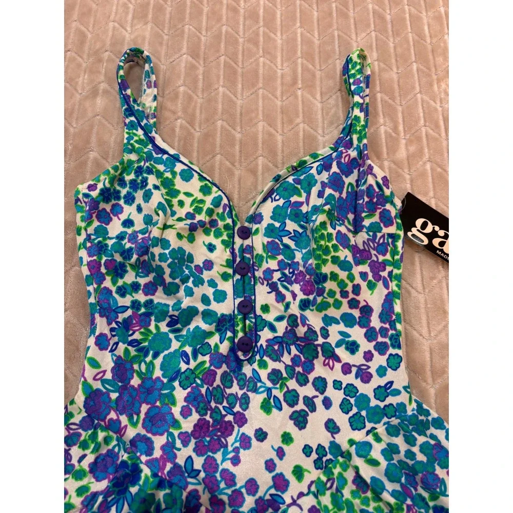 NWT Gabar Vtg Swimsuit 12 Skirted One Piece Floral Grandmillenial Cottagecore